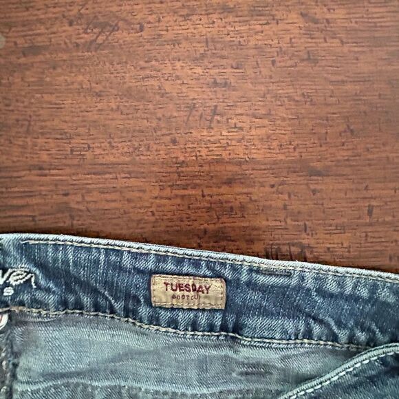 Silver Jeans Grunge Blue Tuesday Bootcut 40/24 Distressed - Picture 9 of 10
